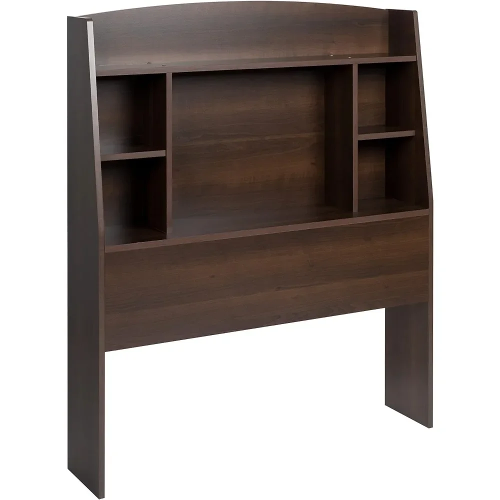 Twin Size Headboard with 4 Compartments, Espresso, Functional Bookcase Headboard for Twin Size Beds