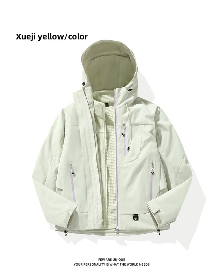 Empty Mountain Rain Hardshell Wind- und Wasserdichte Funktionelle Outdoor Drei-in-Eins-Kapuzen-Bergsteigerjacke für Männer und Frauen – Detail 23