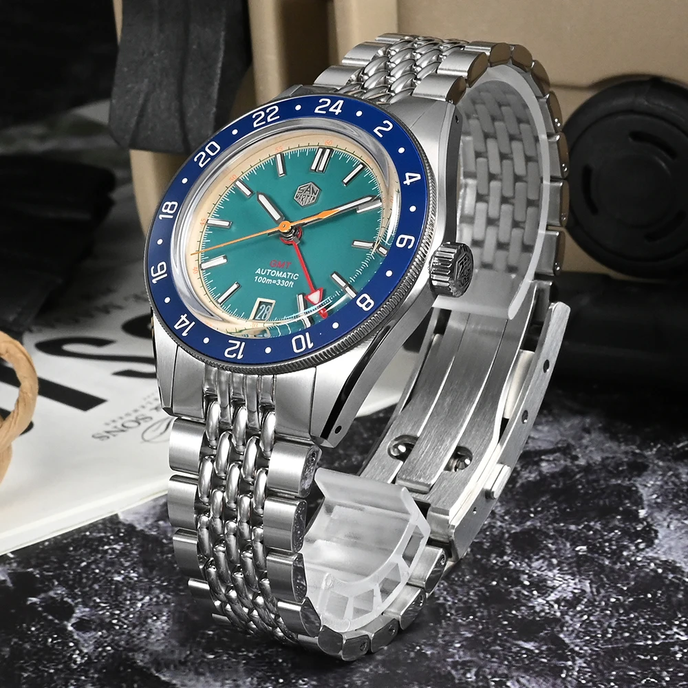 San Martin Original Design 39.5mm Men Watch SN0116 GMTJapan NH34 Automatic Mechanical Watches Fashion Waterproof 100m Wristwatch