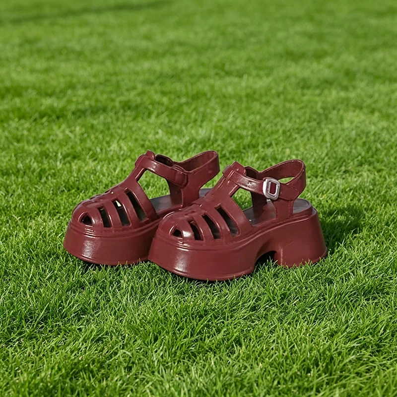 Ob22 24 Römische Käfig-Sandalen mit Riemen, dicke Plateausohle, Jelly-Plastik-Puppenschuhe, Puppen-Accessoires für Blythe Azone 1/8 Bjd Puppe