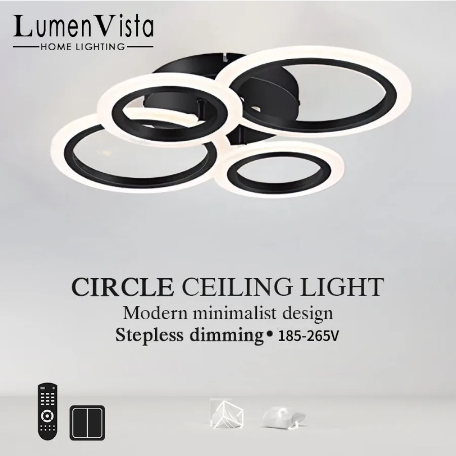 Modern Dimmable LED Ring Ceiling Lights Chandelier Indoor Home Decor Lighting Fixture for Living Dining Bedroom Study Room