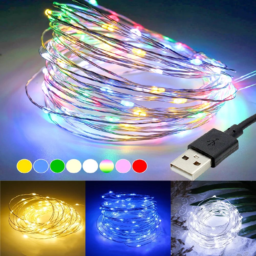 LED Fairy String Lights 5M 10M 20M 50M USB Copper Wire Lights Outdoor Waterproof Wedding Festival Party Decoration Garland Lamp