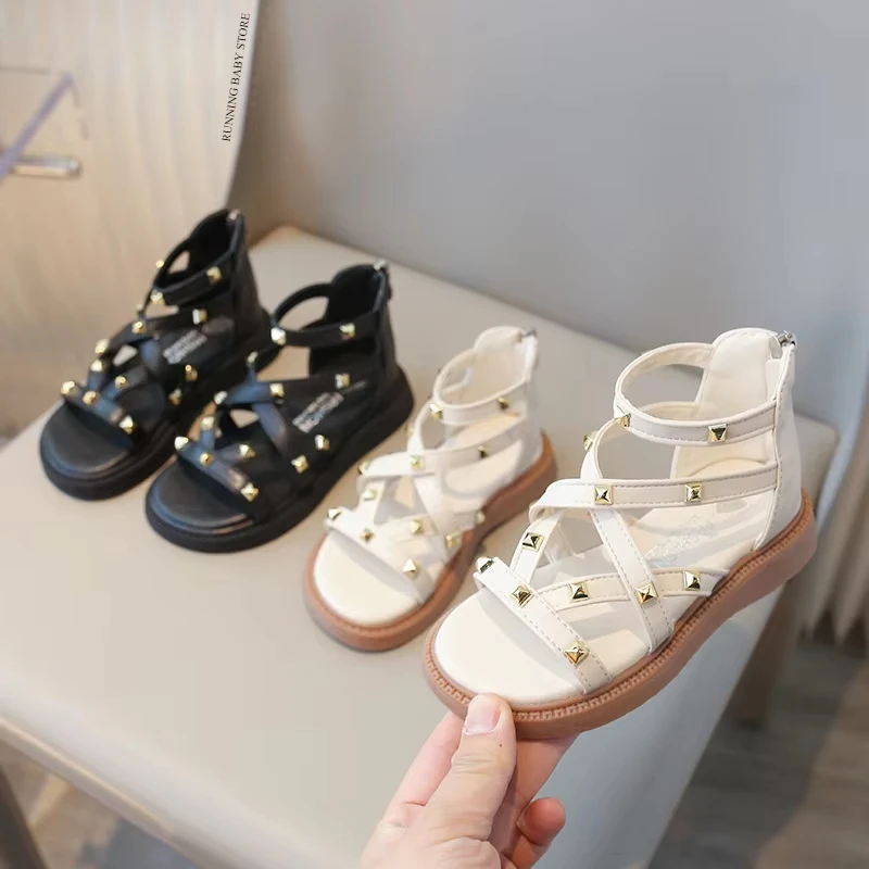 

Summer Roman Sandals Girls Gladiator Boots High Top Fashion Princess Party Shoes Platform Rivets Kids Girl Beach Shoes