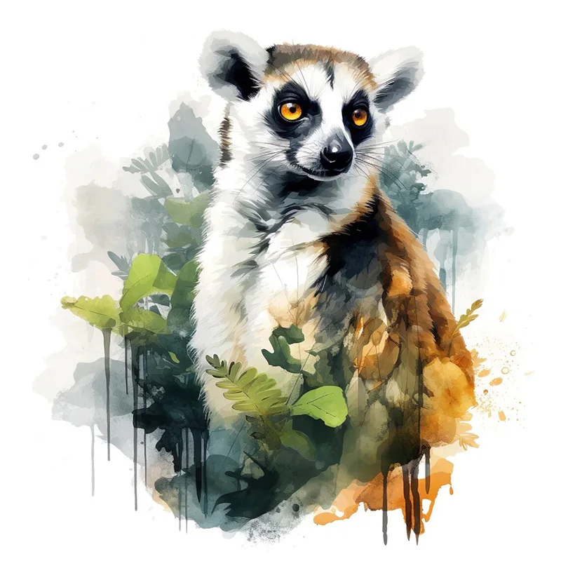 Cute Lemur Watercolor Sticker, Water-proof Home Wall Decal, Used for Wall, Bathroom, Cabinet, Door,Toilet, Car, Laptop