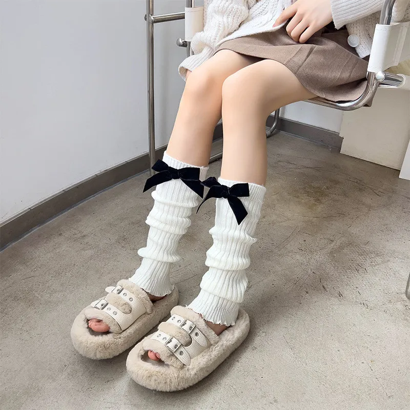 Korean School Girls New Fashion Bowknot Leg Warmers for Women JK Japanese Style Long Tube Lolita Millennium Hot Y2k Calf Socks