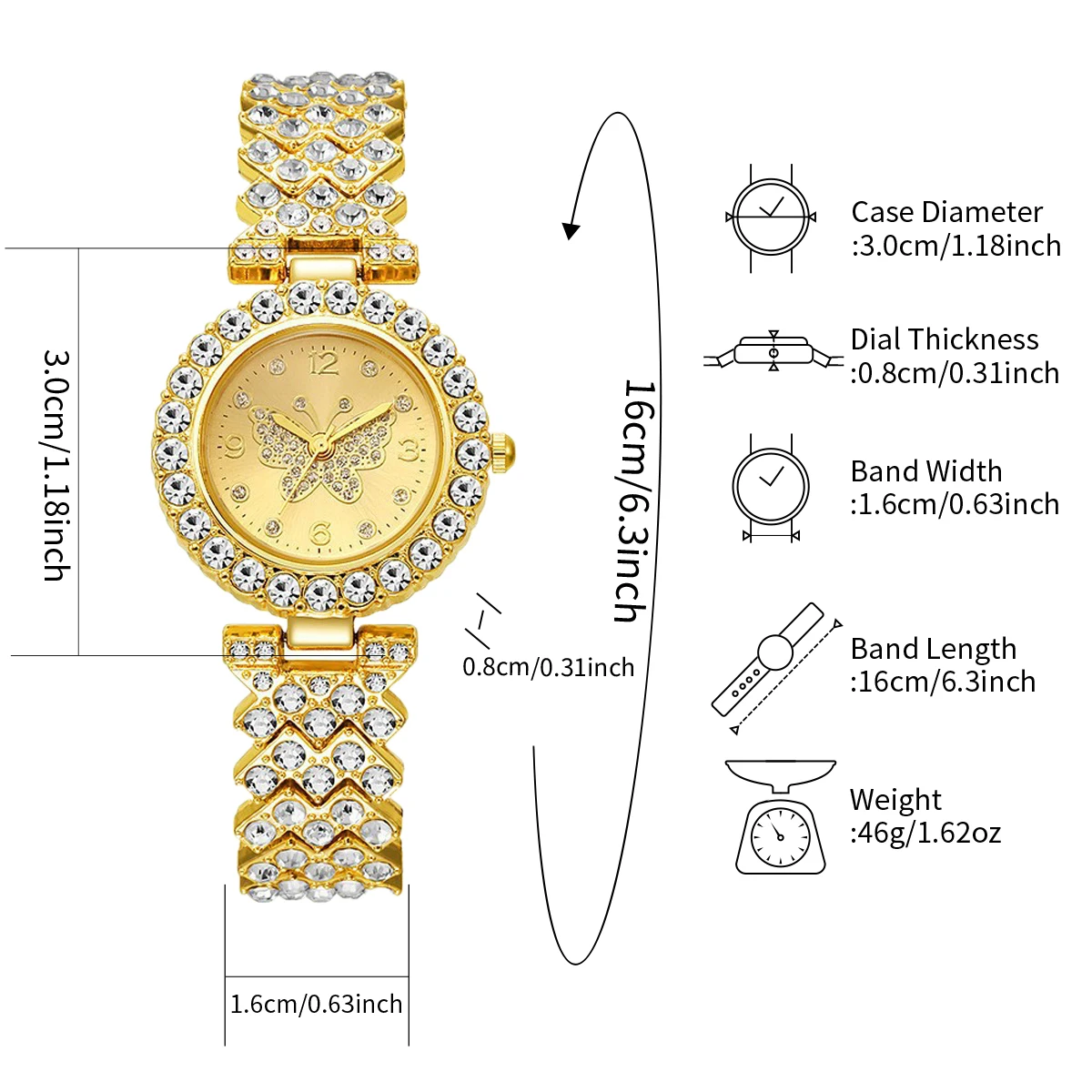 6PCS Luxury Rhinestone Butterfly Women Quartz Watch Jewelry Set Fashion Ladies Bracelet Strap Quartz Wristwatch（Without Box） image 6