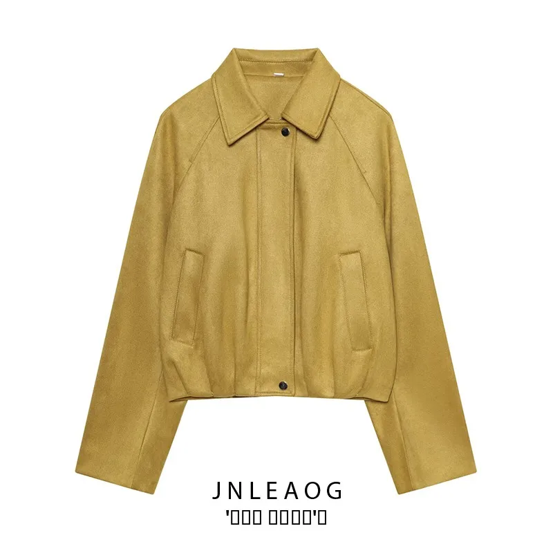 JNLEAOG Autumn New Women's Faion Pilot Jaet Coat Velvet Surface Effect Versatile Outerwear ort Sle Zipper Closure
