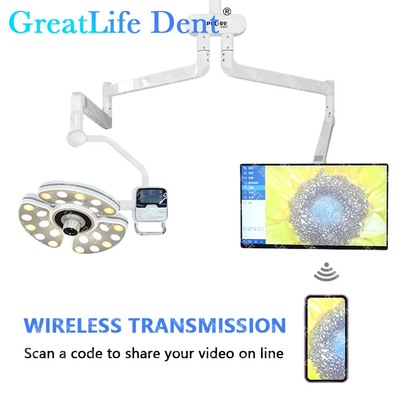 GreatLife Dent Dental Camera Exam Surgical Light 4K HD Autofocus Long Life Remote Control Sony CMOS Ceiling Wall-Mounted Pet Vet