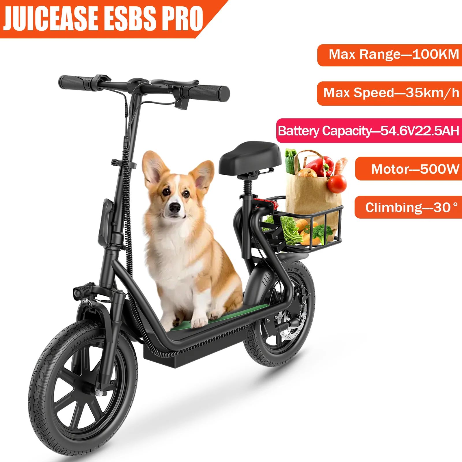 JUICEASE ESBS/ESBSPRO 500W elektrische scooter 54,6V10,4Ah/22,5Ah batterij met grote capaciteit 45/100KM lange afstand 35 km/u 14 inch EScooter