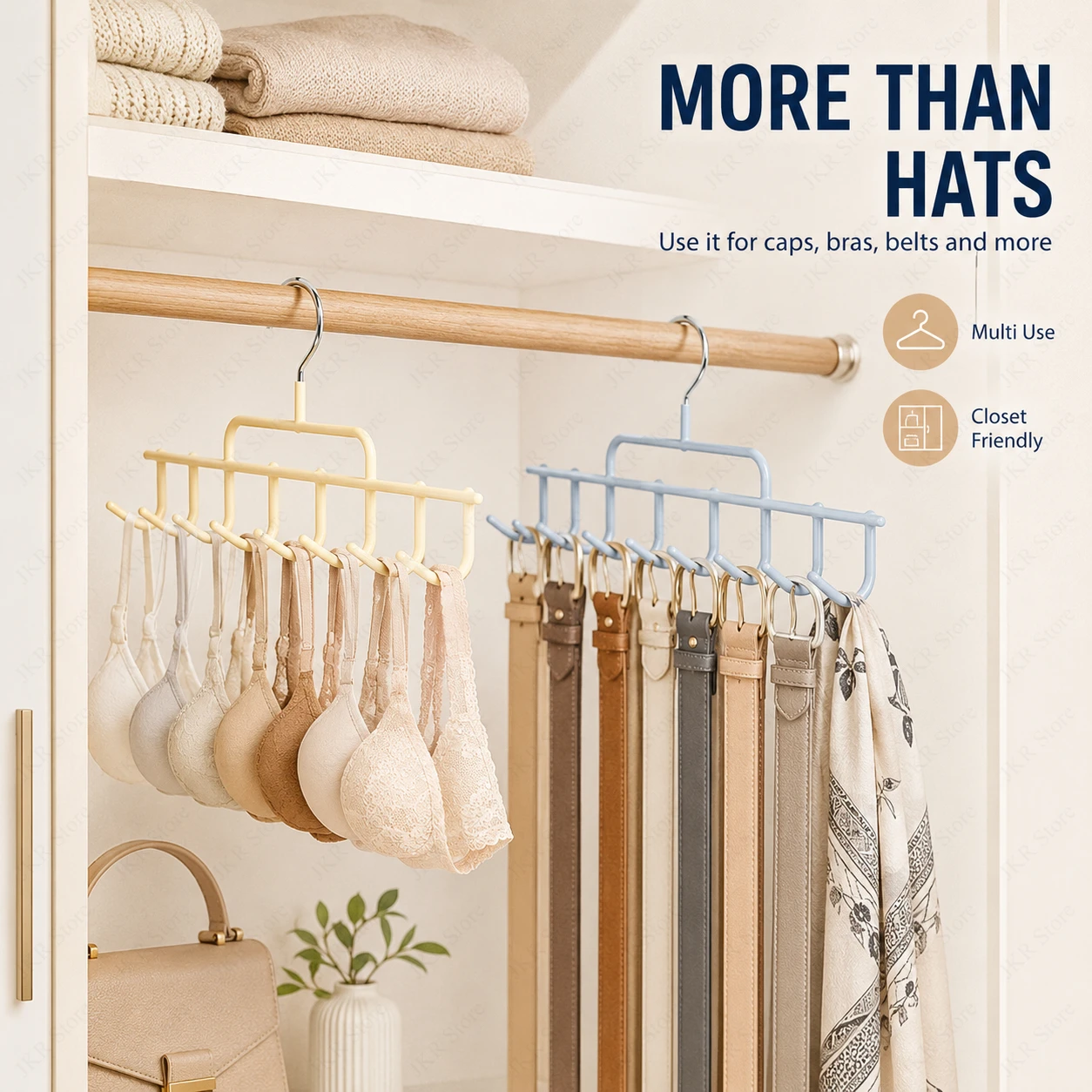 Wall Hat Rack with Hanging Hooks Cap Organizer Holder for 8 Tall Baseball Caps Dorm Closet Bedroom Storage Display Daily Use view 2