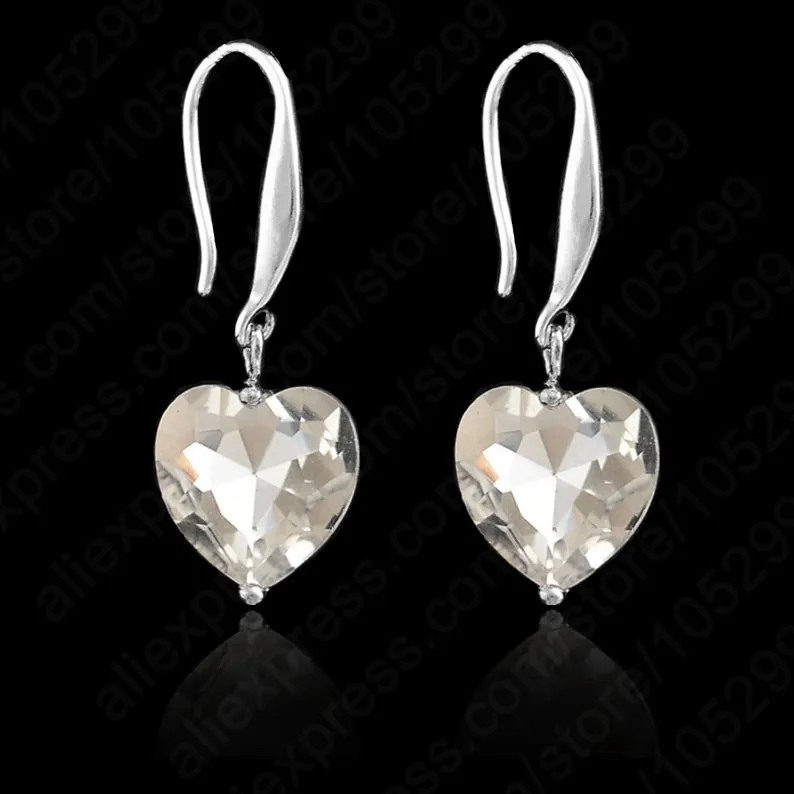 Elegant Women Wedding Jewelry 925 Sterling Silver Cubic Zircon Heart Shape Earrings