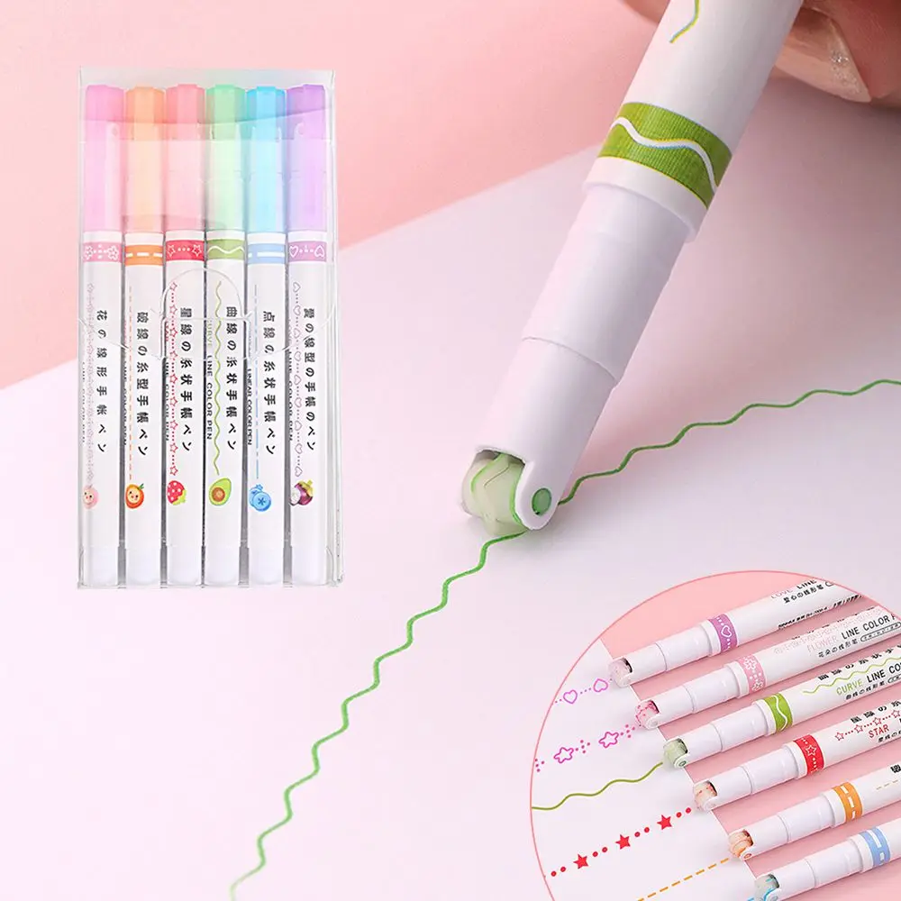 Stationery Graffiti Drawing Tools Highlighters Curve Line Colorful Markers Pen Curve Highlighter Pen Integrated Multiple Shapes