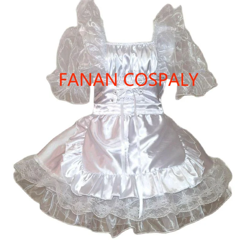 Adult Giant Baby Sexy Girl White Thin Waist Satin Face Sissy Dress Japanese Maid Wedding Dress Role Play Customized Multi Color