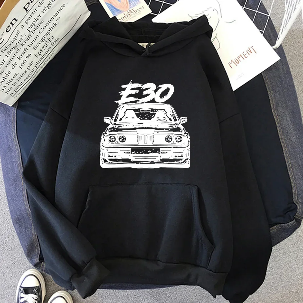 E30 Men\'s Hooded Sweatshirt Round Neck Warm Sweatshirt Hip Hop Print Cartoon Pocket Street Autumn/Winter