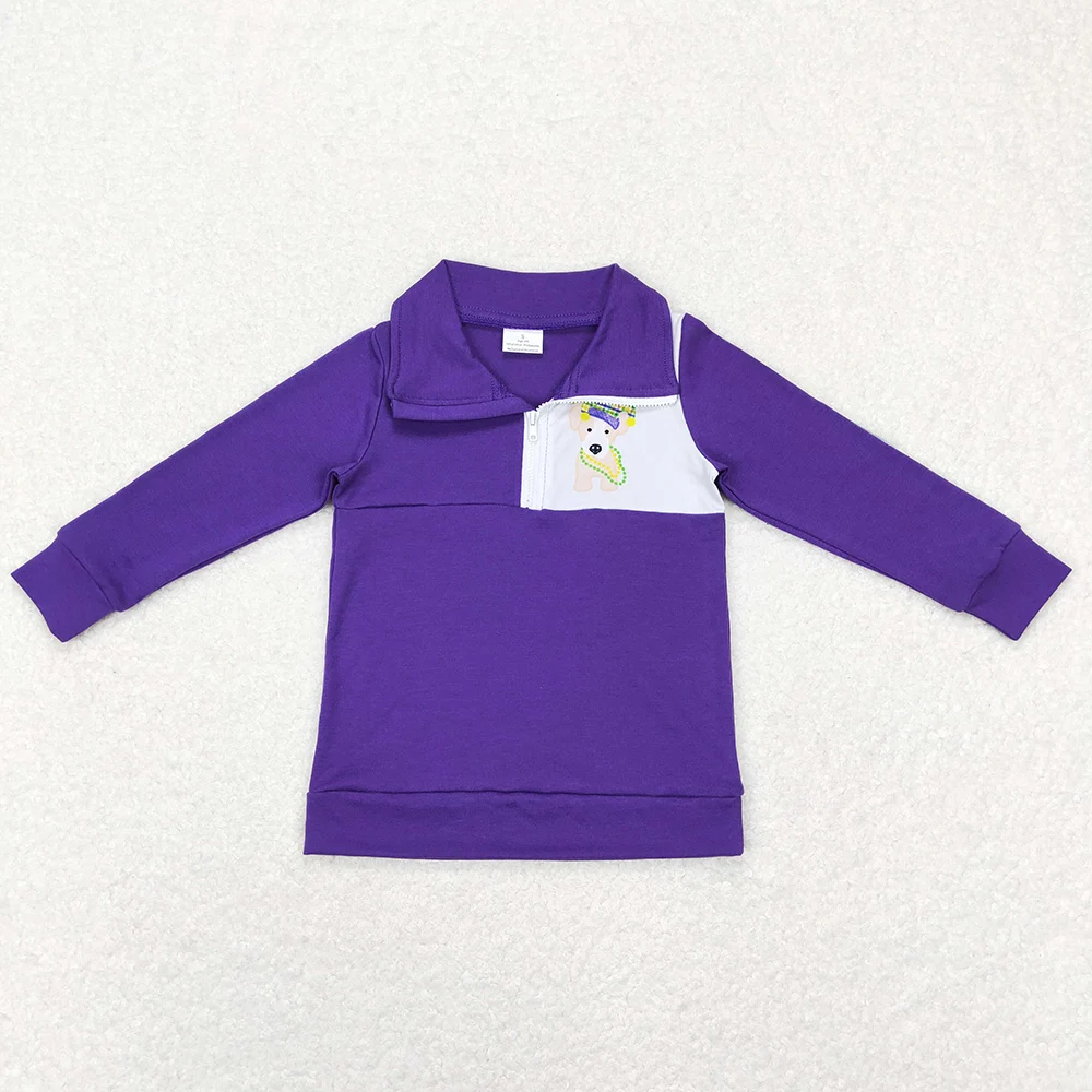 Hot Sale Baby Boys Designer Clothes Mardi Gras Purple Camo Long Sleeve Tee Shirts Tops Boutique Boys Clothes Pullovers Tops New