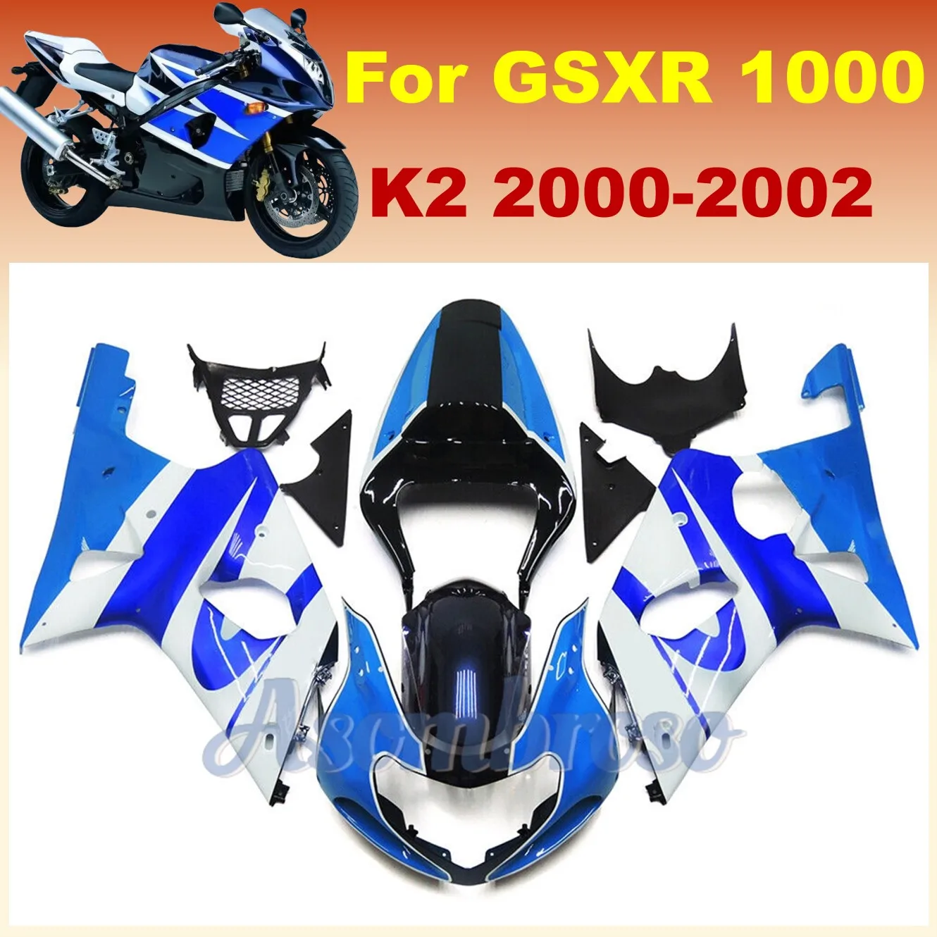 

Fairing kit fit for Suzuki 2000 2001 2002 GSXR1000 00 01 02 K2 Wrecked Bike Aftermarket Rebuild Protective cover blue white