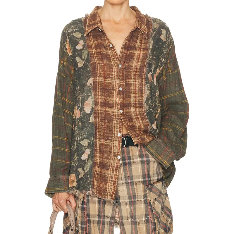 Women's Fall New Arrival Cotton Print Patchwork Single Button Shirt Jacket Y2K High-Quality Fashion Casual Lightweight Outerwear