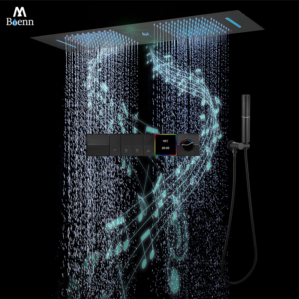 

M Boenn 4 Functions Digital Display Shower Set 35*12 Inch Bathroom Faucets Couple Shower Head Rainfall Smart Thermostatic Mixer