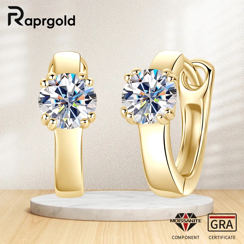 

RAPRGOLD 0.5ct Round Moissanite Classic Hoop Earrings for Women 925 Sterling Silver Huggie Earring Fine Jewelry Gifts Pendientes