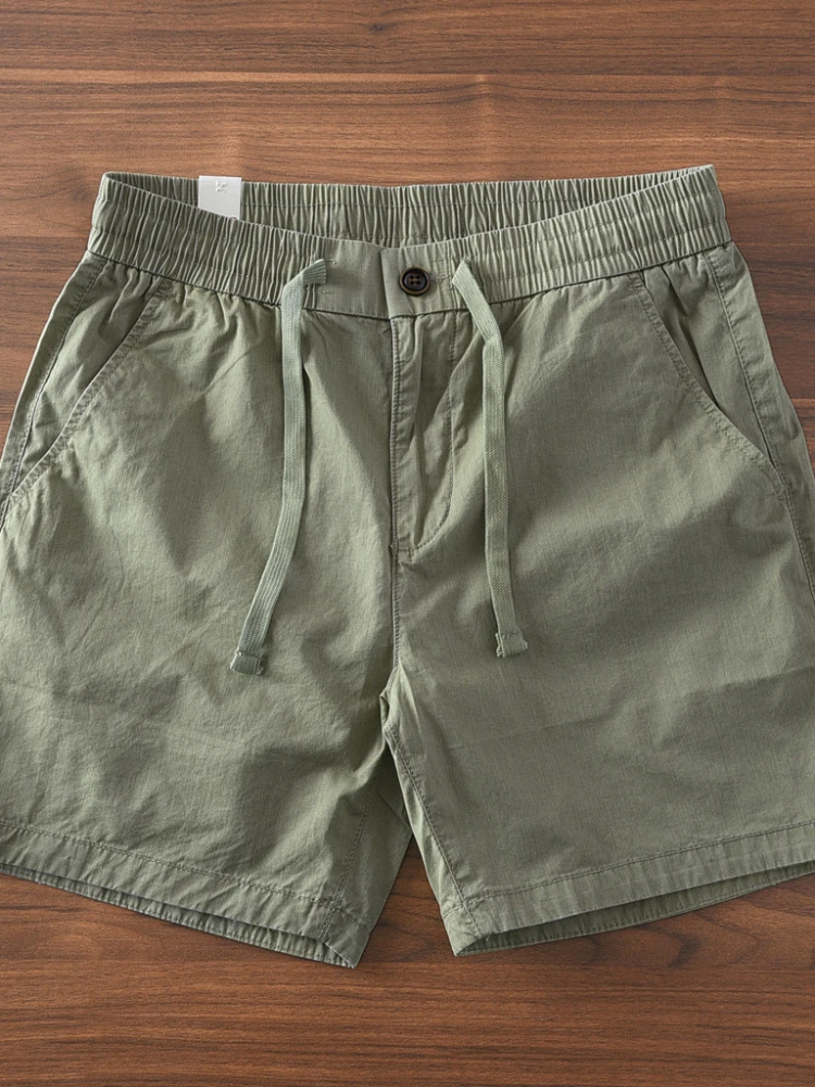 2025 夏の新日本レトロ織り弾性ウエストショーツメンズシンプルなファッション綿 100% 洗浄カジュアルストレート 4 点パンツ