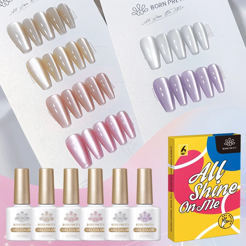 BORN PRETTY 6PCS Moonlight Cat Magnetic Eye Gel Nail Polish Set Silver Pink Sparking Bright Glitter Home Salon UV LED Curing