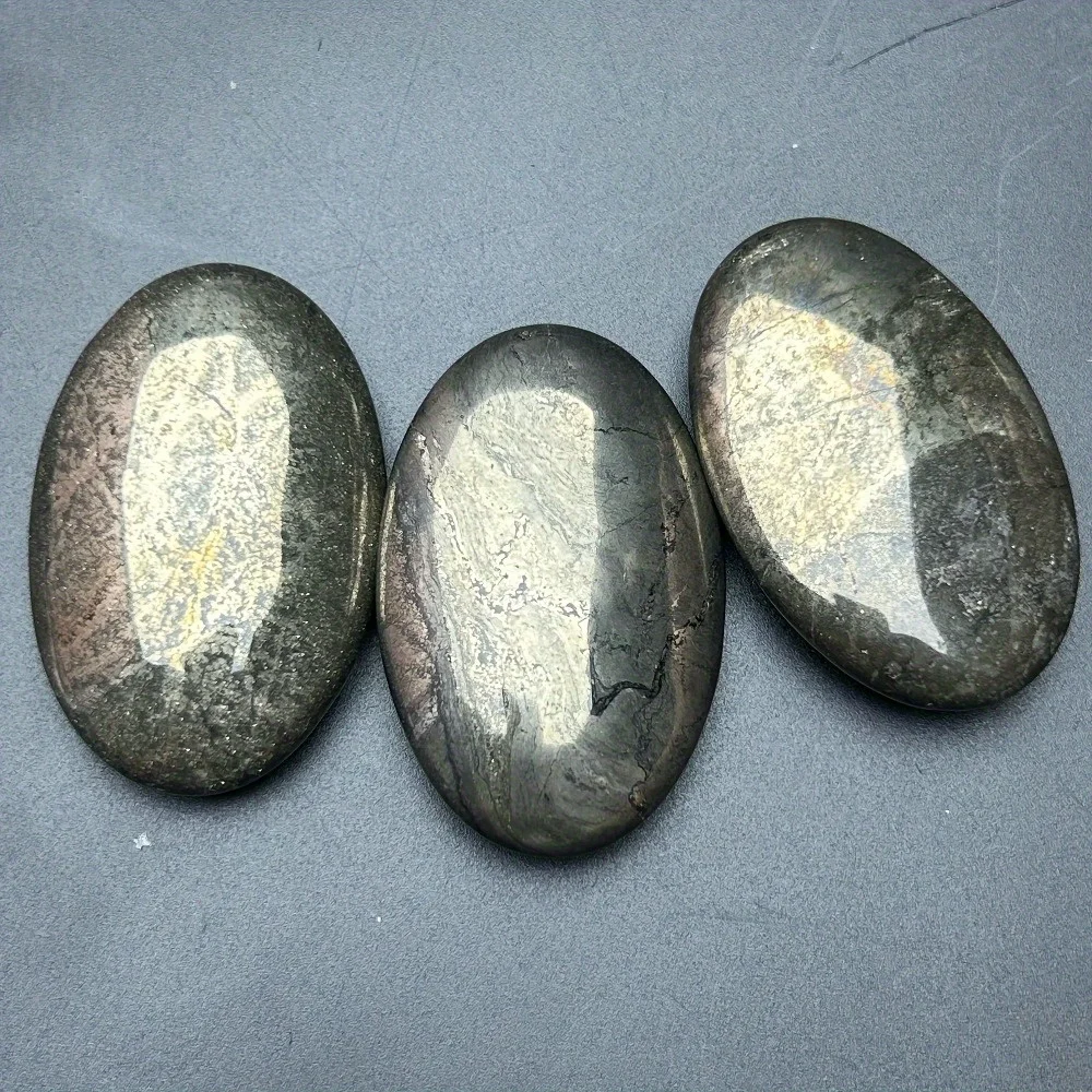 1pc Natural Pyrite Oval Shaped Ornaments - Polished Raw Stones for Home & Office Decor, Elegant Jewelry Gift, Perfect for Living