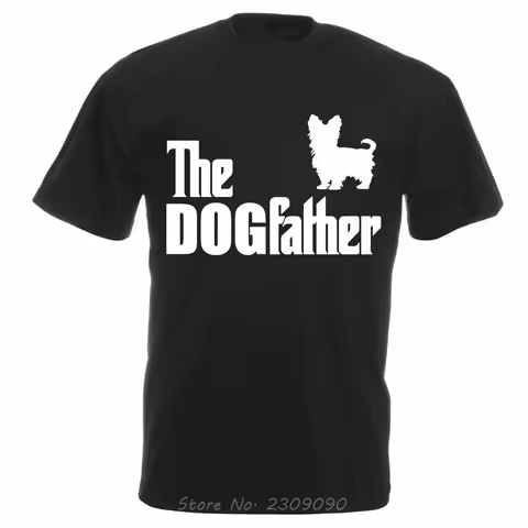 Funny Dog T-shirt The Dogfather Yorkshire Terrier Men's Yorkie Dog Tshirt Men Short Sleeve Cotton Tees Tops Harajuku