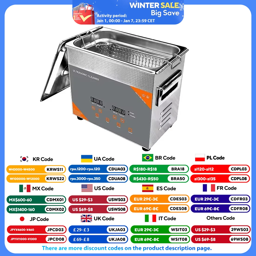 

FanYing 3L 180W Ultrasonic Cleaner With Heater Timer Degas 40khz Wash Jewelry Ring Oil Rust Removal Surgical Clinic Dental Tool