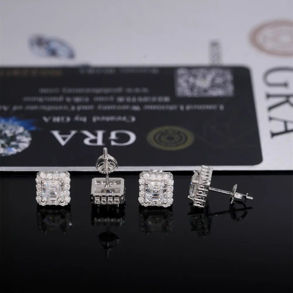 0,8ct D-Farbige Prinzessin-Moissanit-Ohrstecker mit Schraubverschluss, 925 Sterling Silber, Hip-Hop Rock Quadratische Diamant-Ohrringe, Geschenk für Männer und Mädchen – Detail 3
