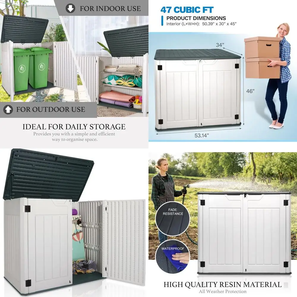 

47-Cu. футов. Всепогодный навес для хранения на открытом воздухе — запираемый ящик для террасы из смолы для патио, сада и принадлежностей для бассейна
