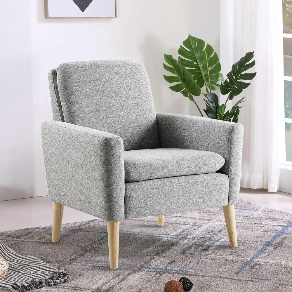 Mid-Century Modern Accent Chair Fabric Upholstered Comfy Reading Arm Chair for Bedroom, Living Room Stuffed Seat Single S