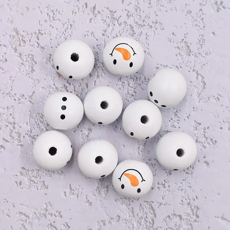 Christmas Snowman Wooden Beads Round Snowman Head Belly Beads For DIY Handmade Crafts Christmas Tree Beading Ornament Making