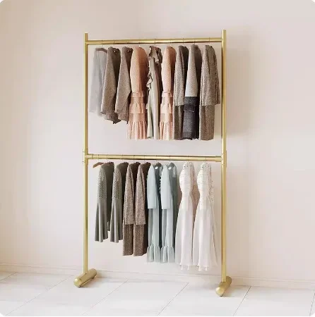 Clothing store gold double-layer hanger display rack Men's and women's children's clothing store multi-layer clothes