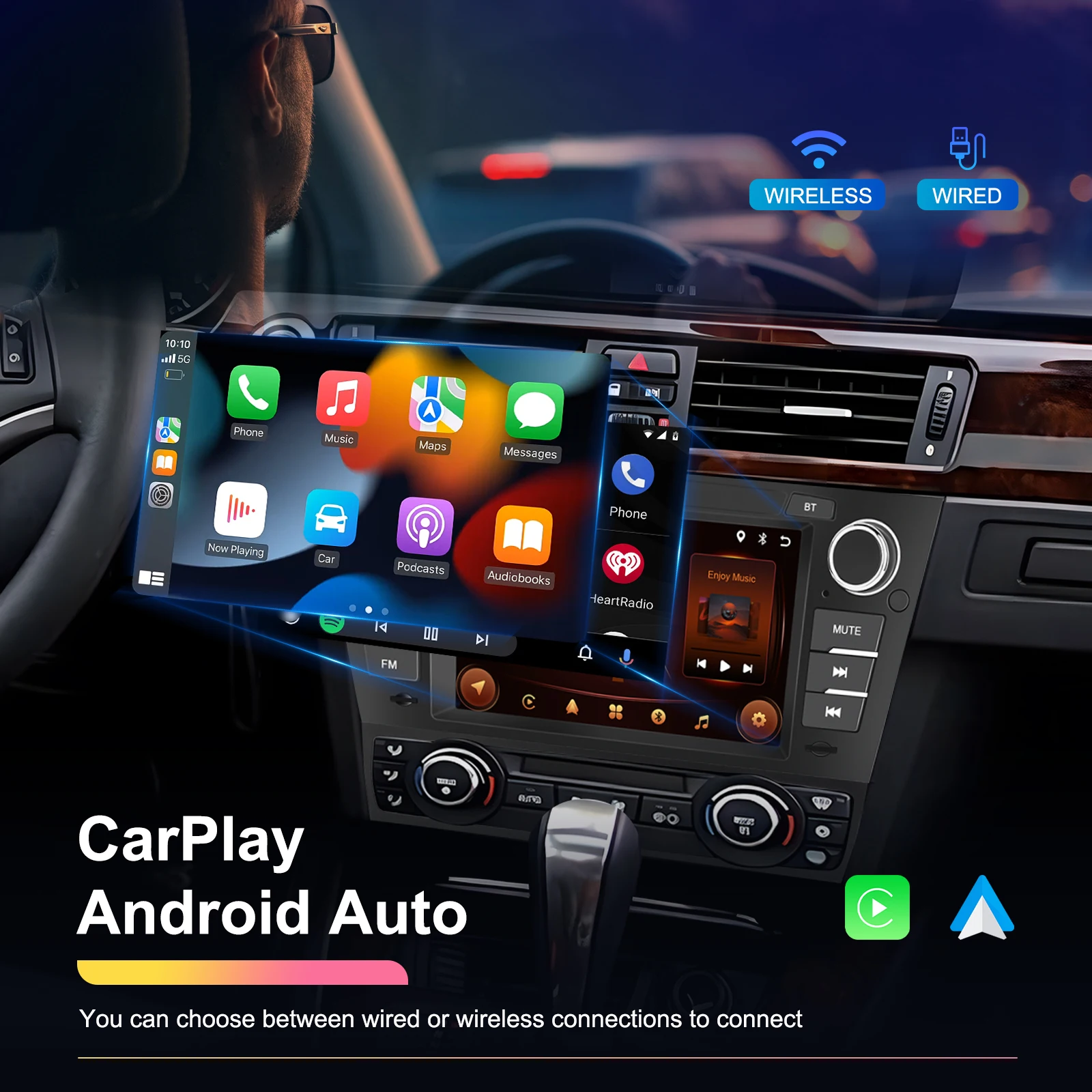 Podofo 2din 7” Android 2+64G Car Radio for BMW 3 Series E90 Carplay Android auto Player Bluetooth GPS FM Multimedia Player