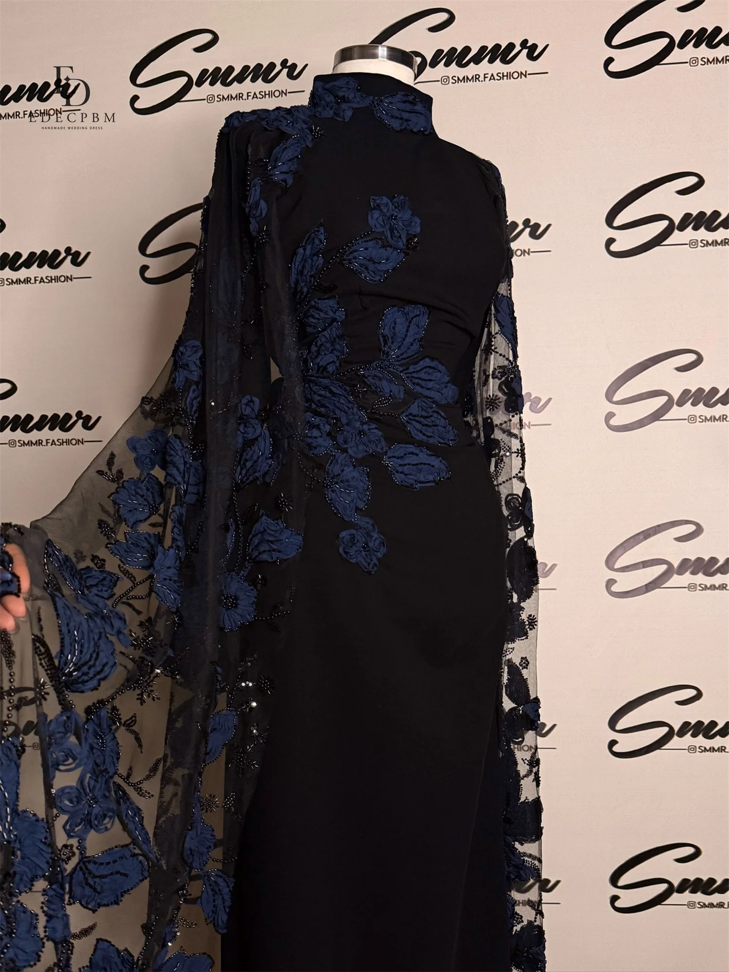 EDECPBM 파티용 블랙 웨딩 드레스, 이브닝 드레스, 프롬 드레스, 맞춤형 인어형 3D 꽃 장식 드레스