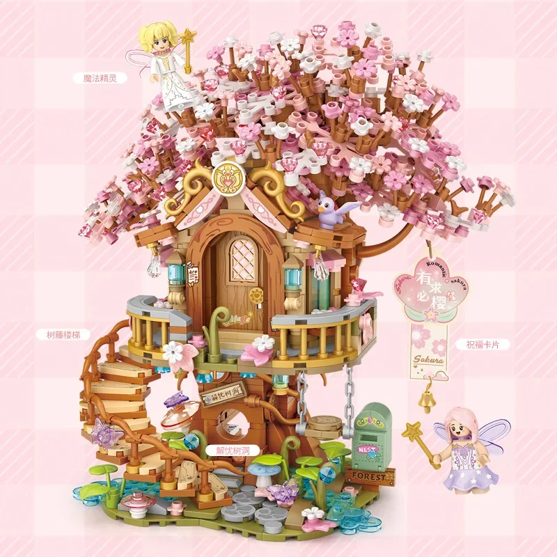 LOZ-Cherry Blossom House Building Block Toys for Kids, Log Cabin, árvore, flores, fadas, bricks DIY, conjuntos de amigos, presentes para meninas