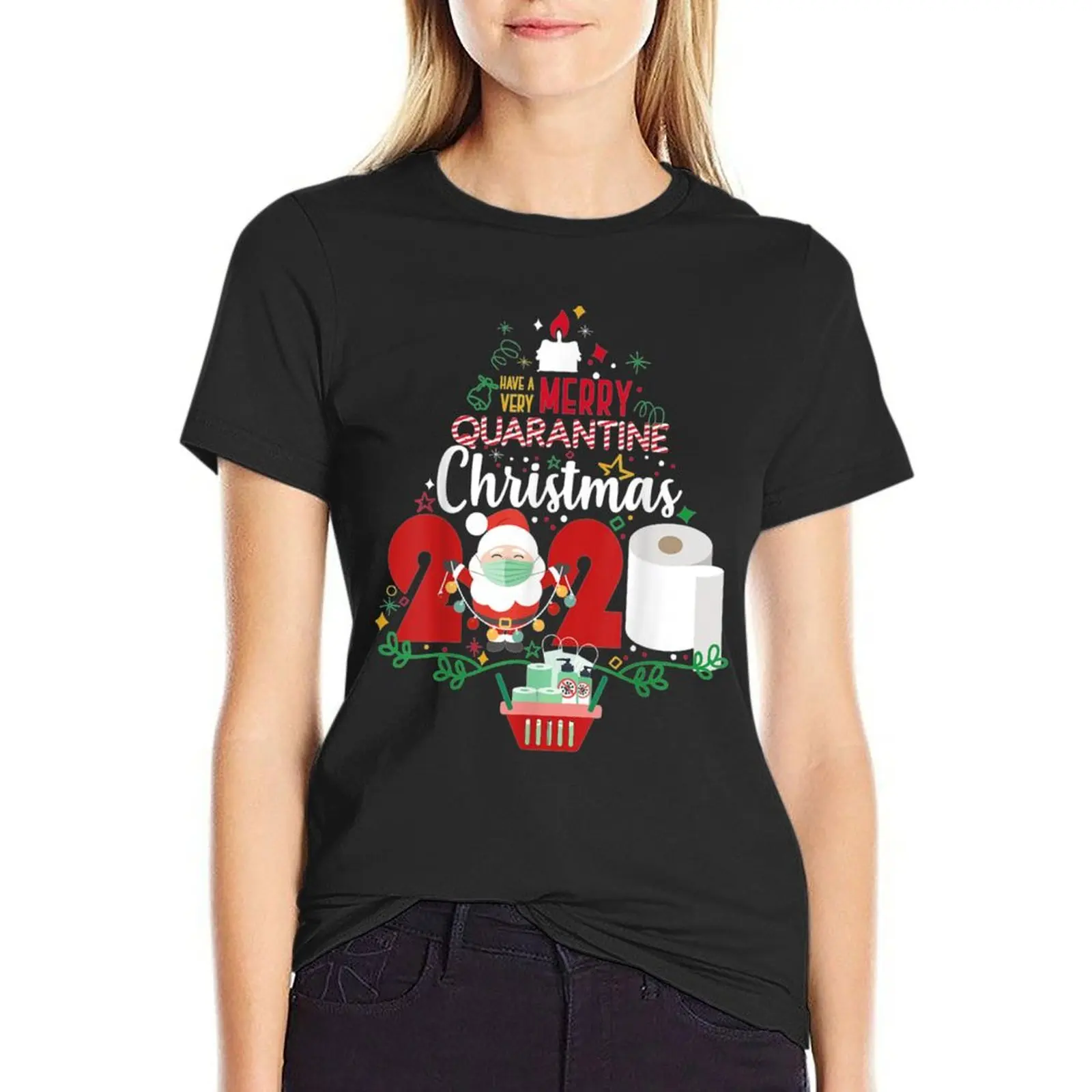 Merry Quarantine Christmas 2020 Xmas Pajamas Family Matching T shirt T-Shirt Aesthetic clothing summer clothes t shirt Women