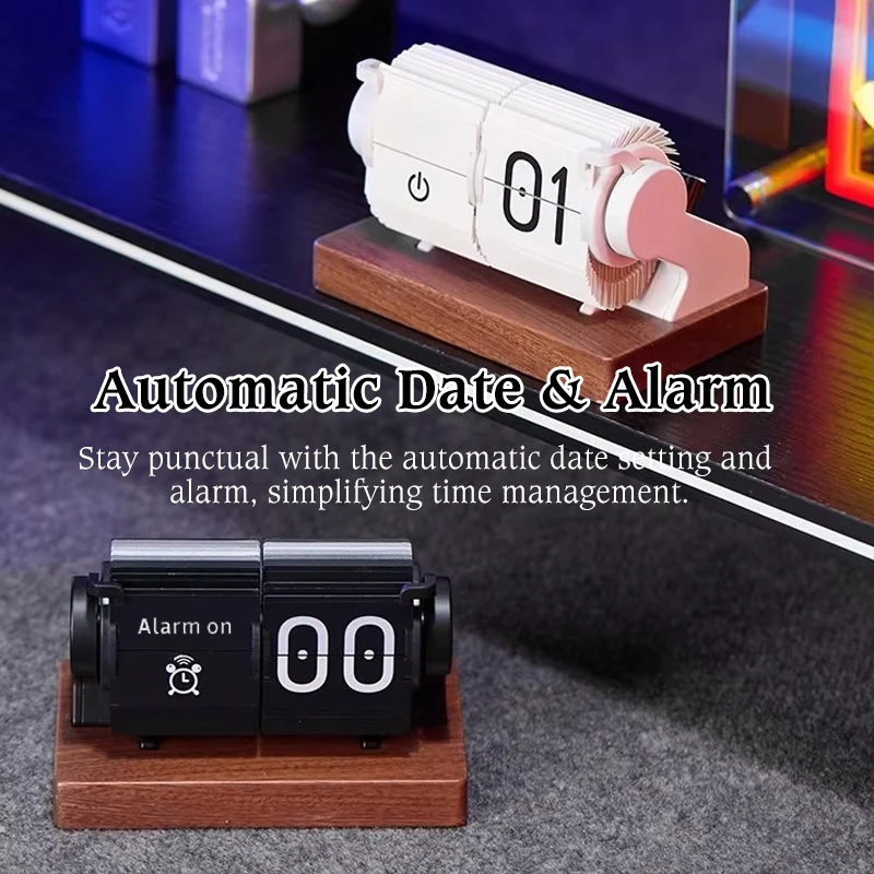 Vintage Flip Clock - Smart Mechanical Desk Calendar with Automatic Date & Alarm,Retro Time Management Tool for Home Decor 탁상시계