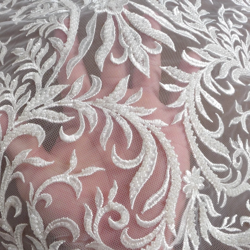 La Belleza beautiful bridal lace ivory beaded lace fabric,off white beading wedding dress lace fabric 51'' width 1 yard