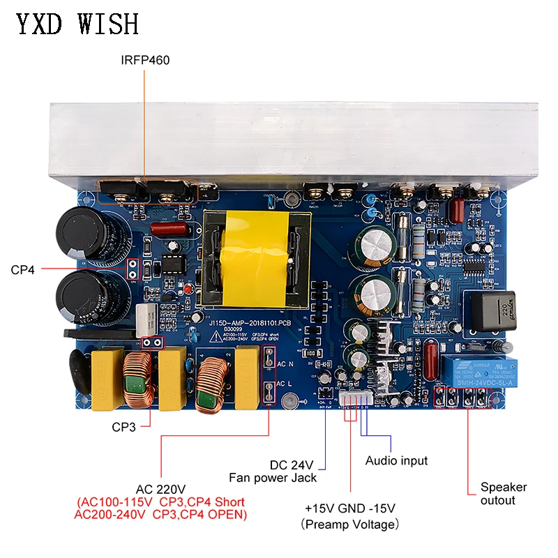 

1000W High Power Digital Amplifier With Switching Power Supply Board Mono Channel Class D Integrated Audio Board For Home DIY