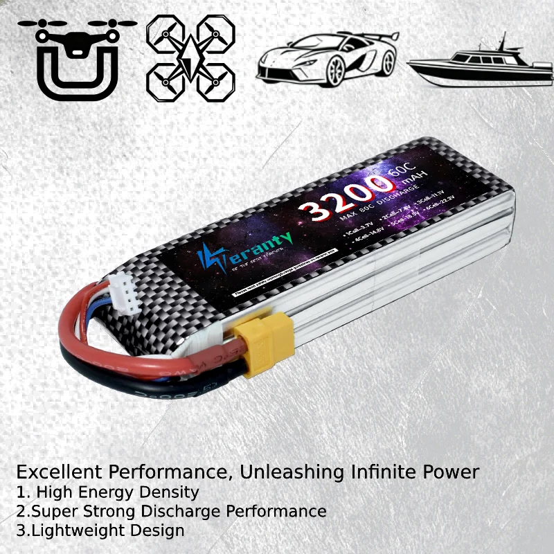 2Pcs TERANTY 3S 3200mAh 11.1V 60C Lipo Battery with T XT30 XT60 JST Plug For RC Car Truck Buggy FPV Drone Helicopter Airplane