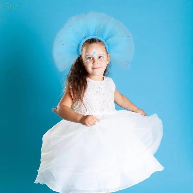 

E56a Blue Mesh Bowknot Hedsding for Kids Book Themed School Event Halloween Cosplay и Advance Party Party Accessories