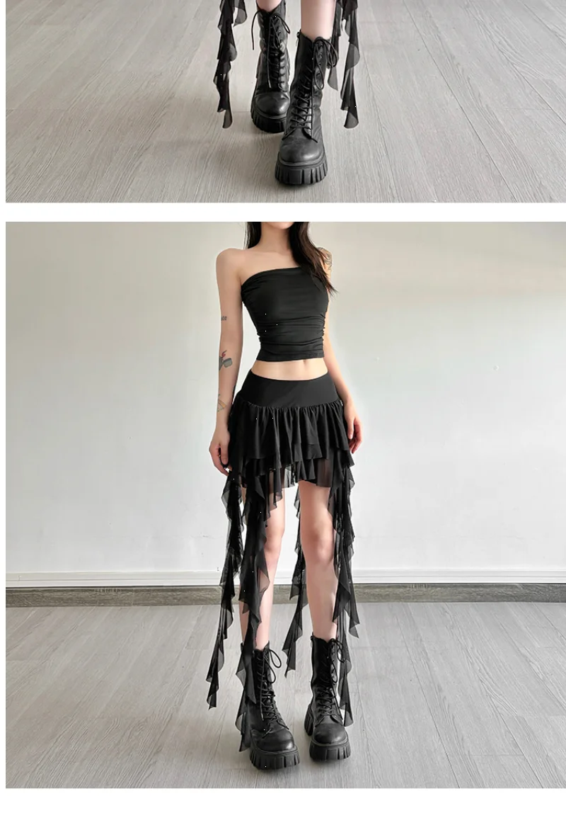 Aoaiiys White Skirts Women Irregular Ruffled Lace Mini Skirt Fashion French High Waisted A-Line Skirts Summer New Female Skirts
