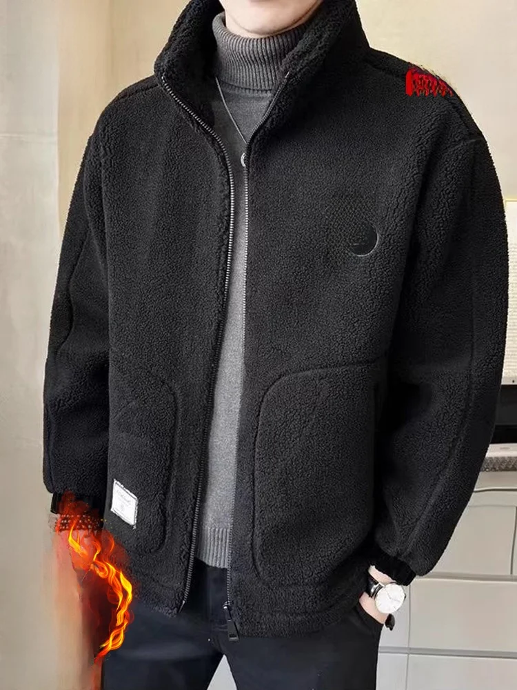 

Men's Thiened Fce Lined Cotton Jaet Lamb Velvet Casual Outerwear Autumn Winter Faionable Urban Sle Stand Collar Coat