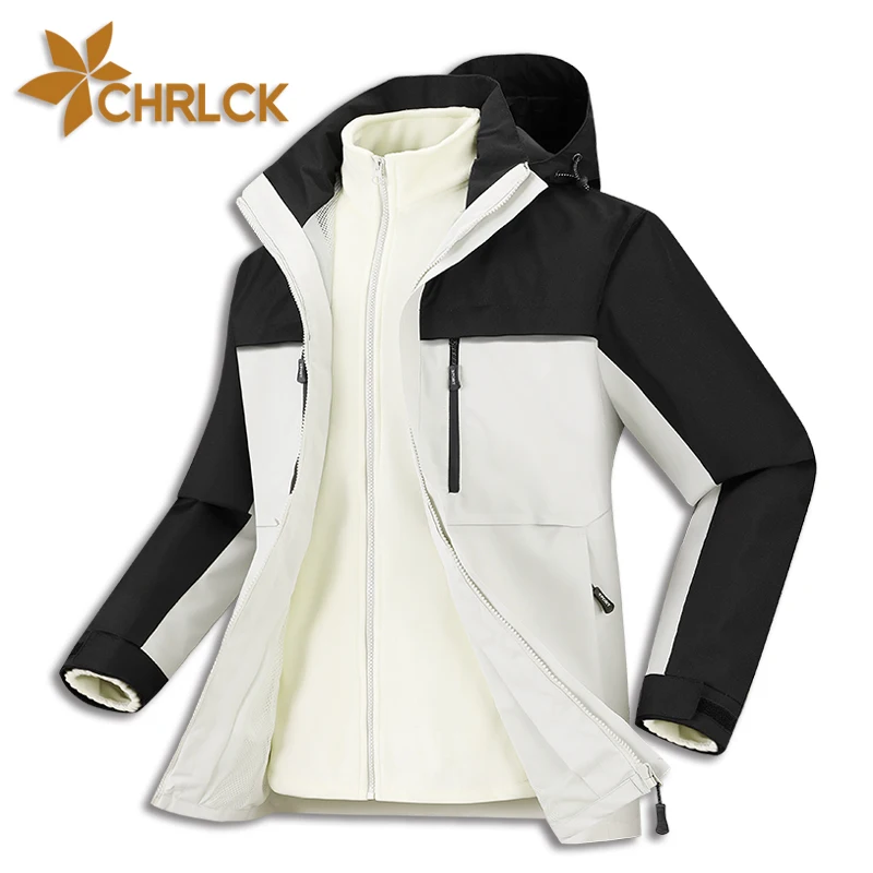 CHRLCK giacca da trekking spessa 3 In 1 da donna In pile giacca a vento con giunture impermeabili giacca da campeggio calda all\'aperto cappotto