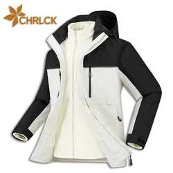 CHRLCK giacca da trekking spessa 3 In 1 da donna In pile giacca a vento con giunture impermeabili giacca da campeggio calda all'aperto cappotto antivento