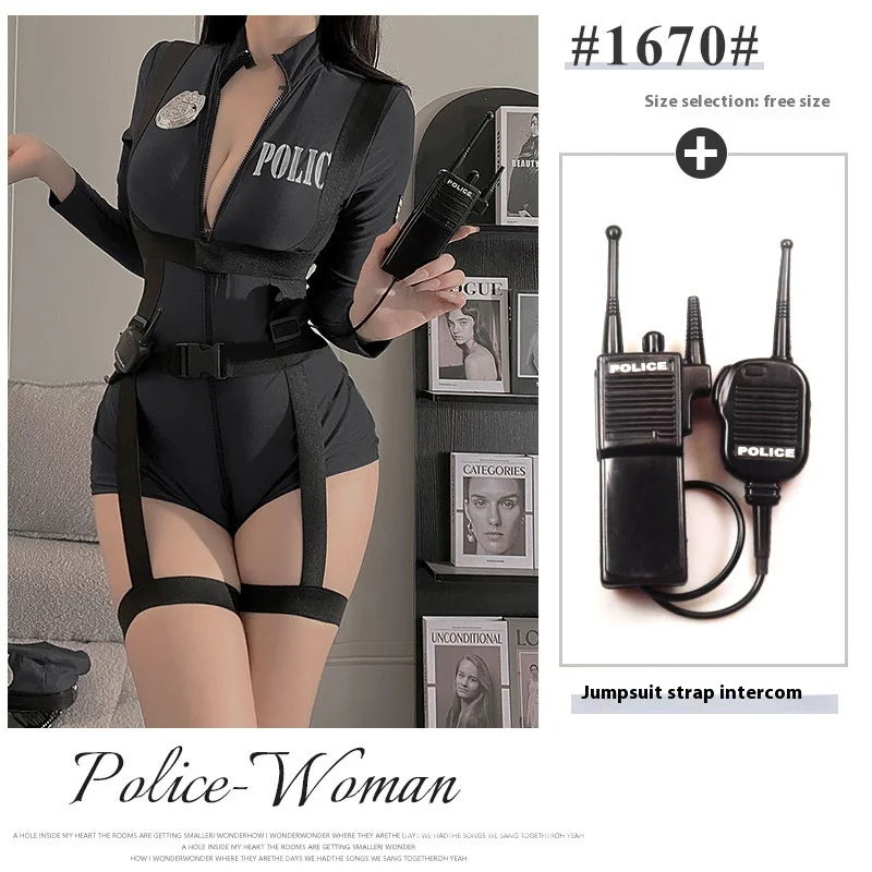 Erotic Lingerie Nightclub Female Biker Police Double Head Zipper Free Crotch Cospaly Role-Playing Uniform Female