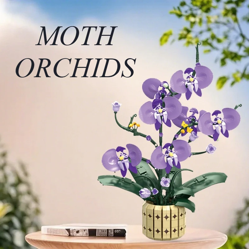 832 PCS Purple Rhythm Butterfly Orchid Floral Model Building Blocks Set Plant Decoration Collectible DIY Holiday Birthday Gift
