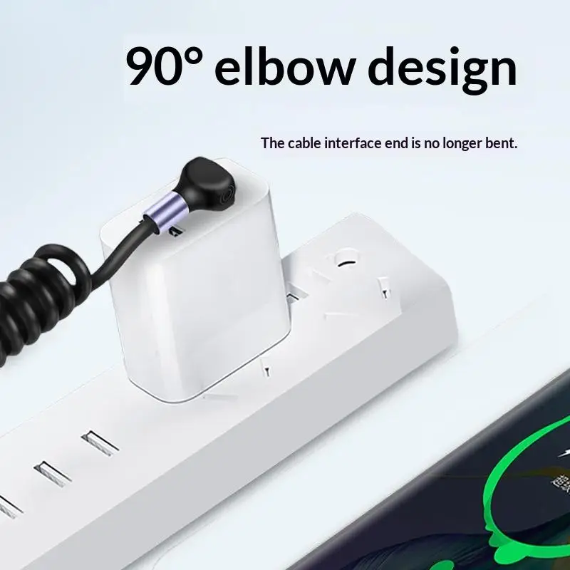 90° Elbow Type C To Type C Cable With Spring Rope For Phone Car Spring Cable Short Fast Charging USB C Cable