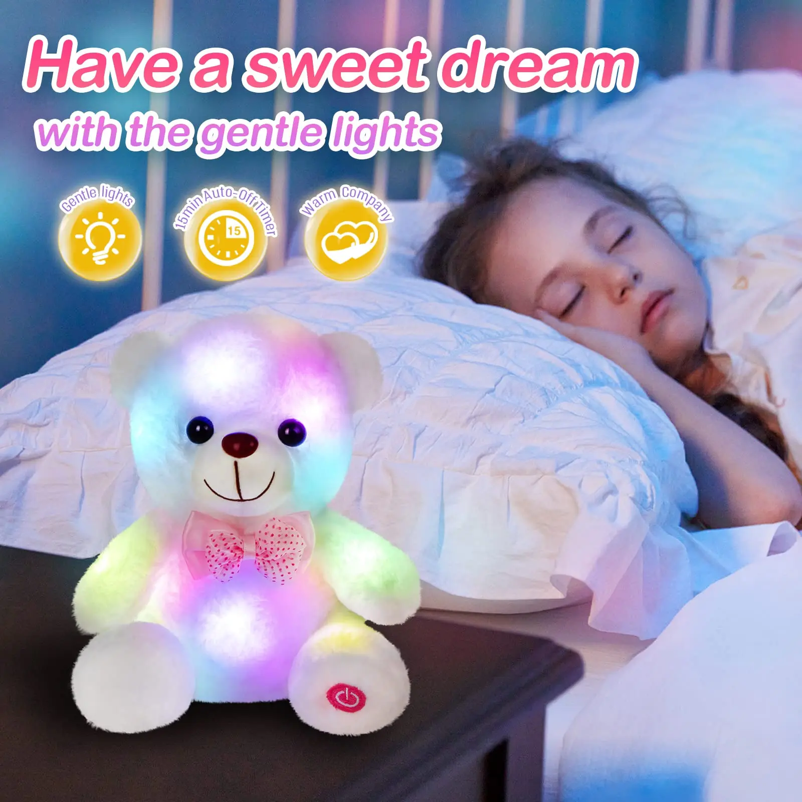 22cm Luminous Bear Teddy Stuffed Doll With Led  Cute Animal Soft Plush Toy Nightlight Glow Sensory Toys Gift For Kids